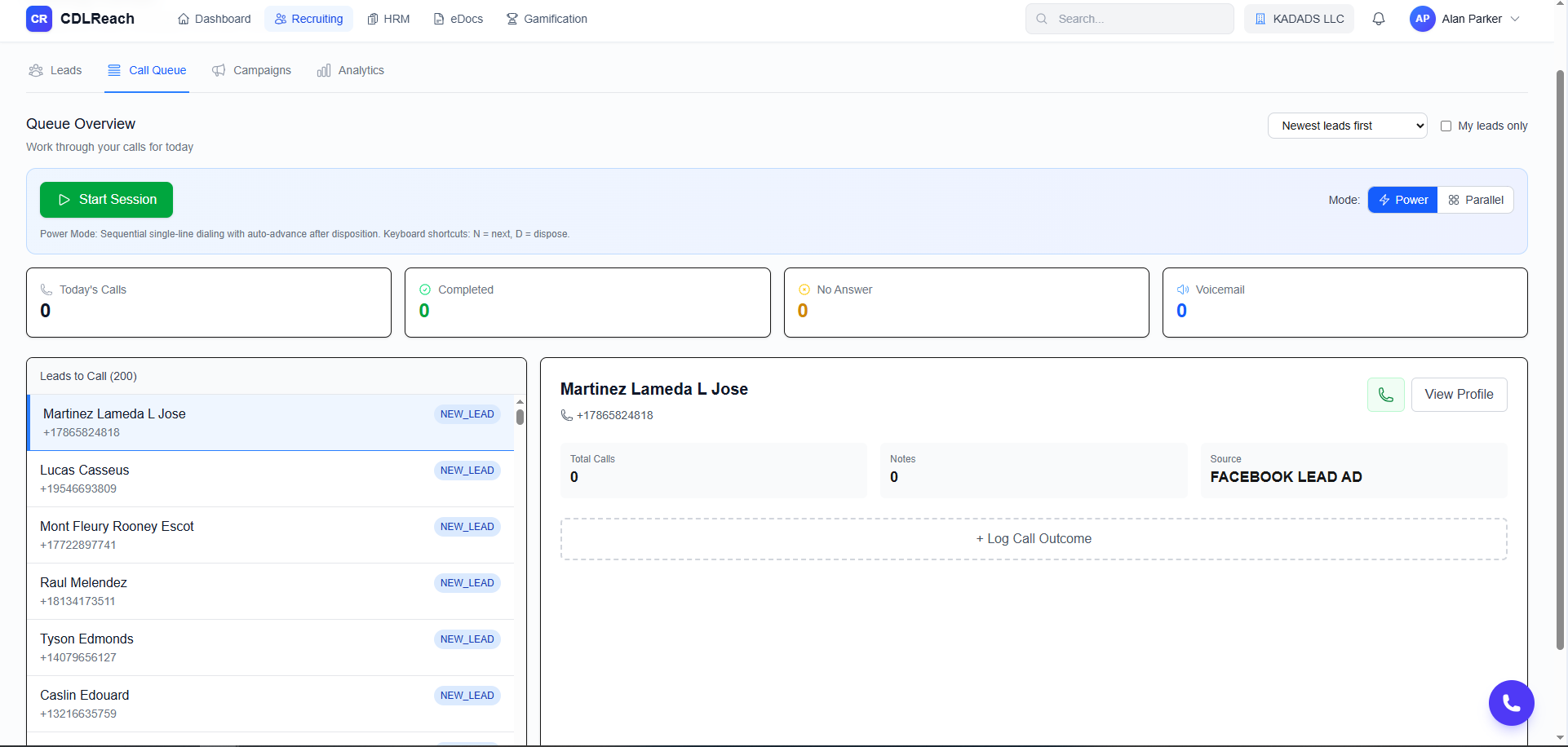 CDLCatch Call Queue software interface - Outreach